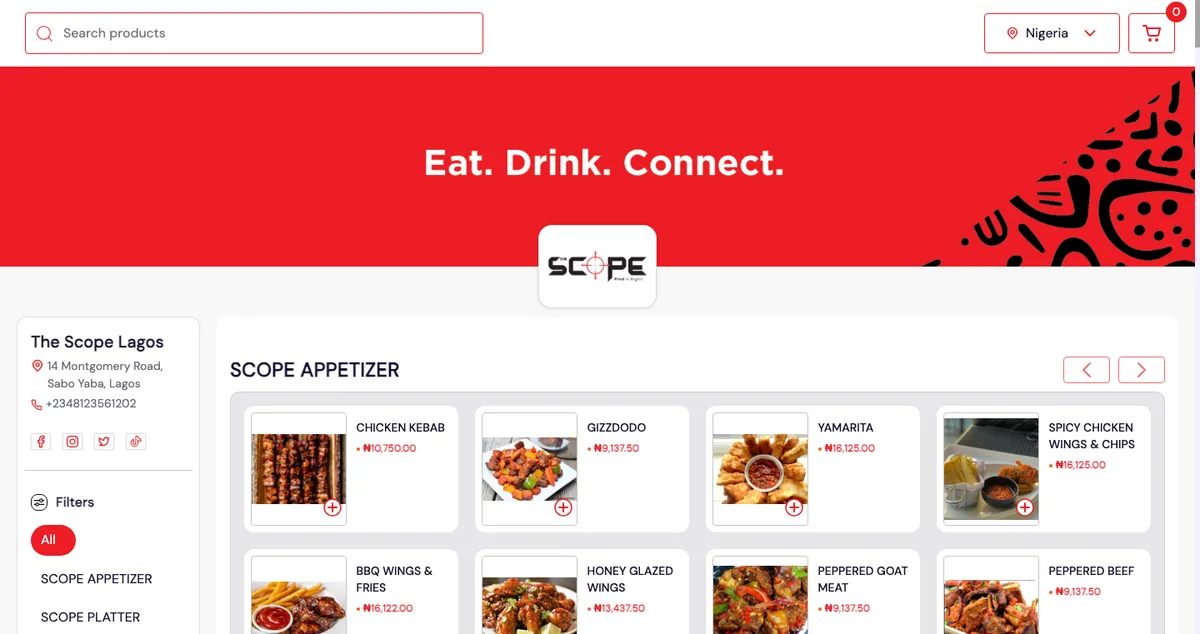 The Scope Lagos restaurant store screenshot