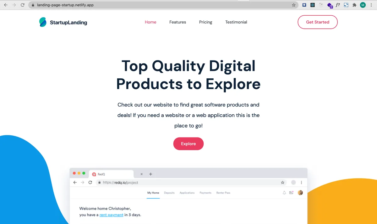 Startup website screenshot