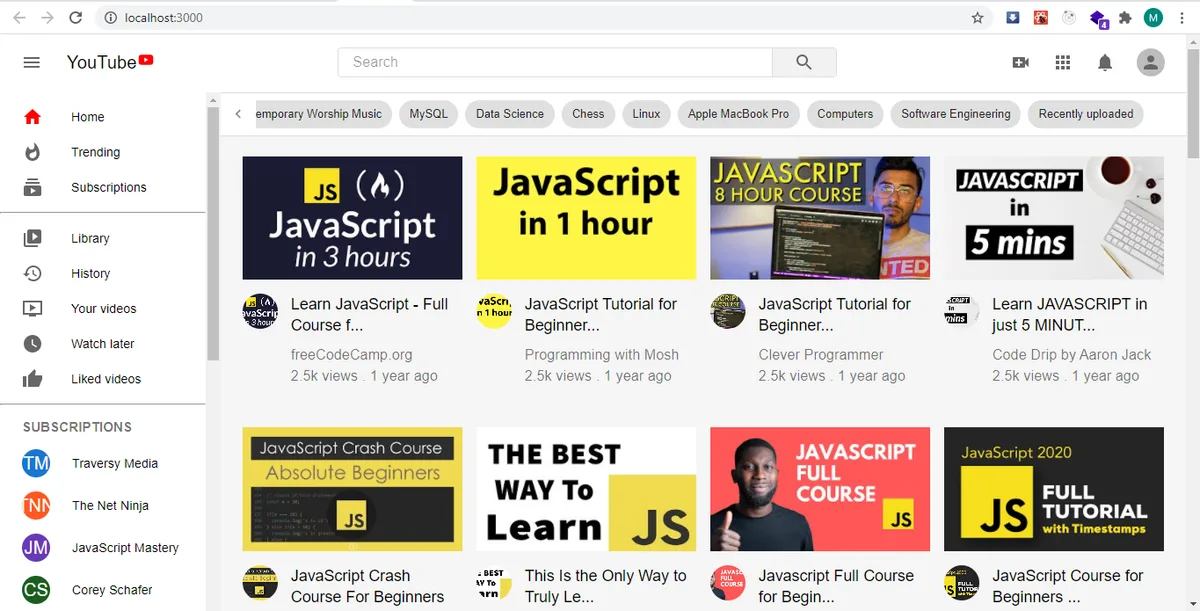 YouTube clone screenshot